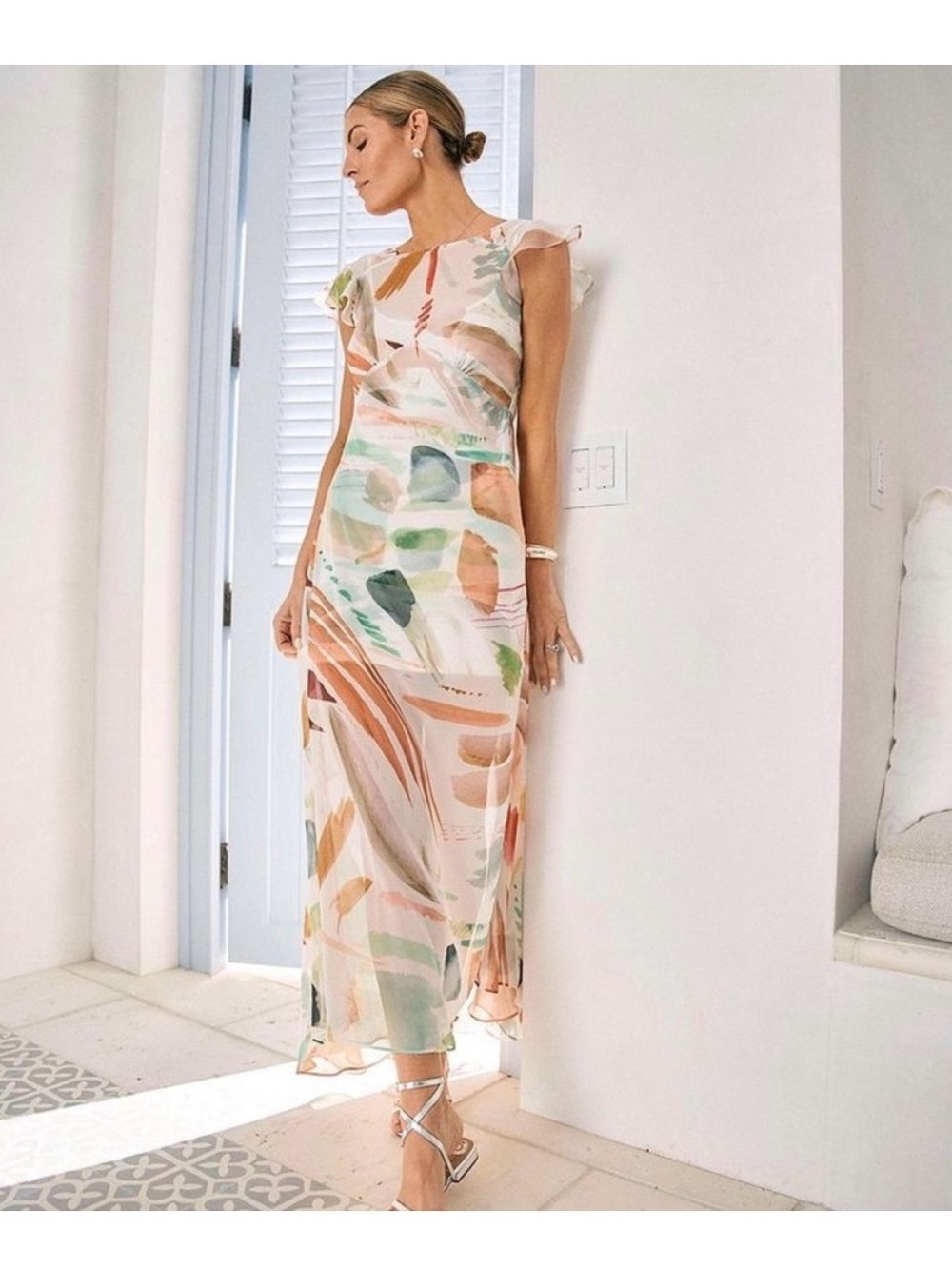 ANTONIO MELANI Pastel Abstract Maxi Dress - Peach, Green, Blue